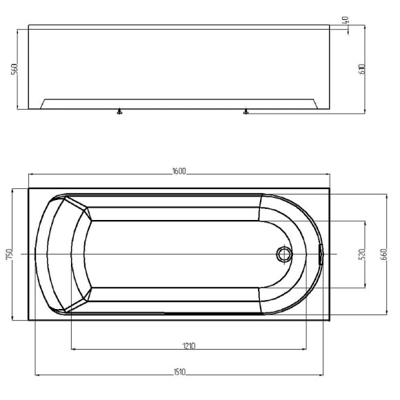 Акриловая ванна Aquatek Eco-friendly Ника 160x75 NIK160-0000001 без панелей, каркаса и слив-перелива