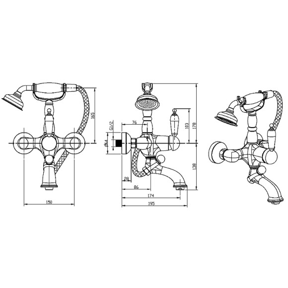 Смеситель для ванны Boheme Tradizionale Oro 283 Золото Смеситель для ванны Boheme Tradizionale Oro 283 Золото