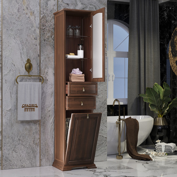 Шкаф пенал Opadiris Риспекто 40 R 00-00005841 с бельевой корзиной Орех антикварный Шкаф пенал Opadiris Риспекто 40 R 00-00005841 с бельевой корзиной Орех антикварный