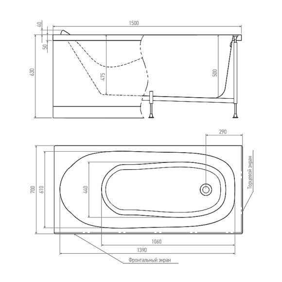 Акриловая ванна Timo Kilo 150x70 KILO1570 без гидромассажа Акриловая ванна Timo Kilo 150x70 KILO1570 без гидромассажа
