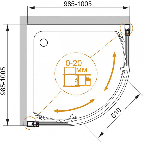 Душевой уголок Cezares Momento 100х100 MOMENTO-R-2-100-C-Cr профиль Хром стекло прозрачное