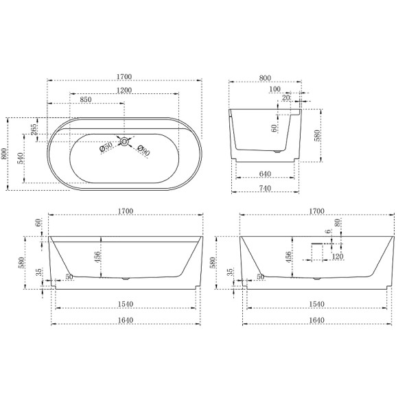 Акриловая ванна Abber 170х80 AB9444MW без гидромассажа Акриловая ванна Abber 170х80 AB9444MW без гидромассажа