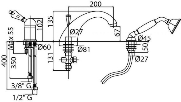 Смеситель на борт ванны Cezares Elite ELITE-BVDM-02-Bi Бронза