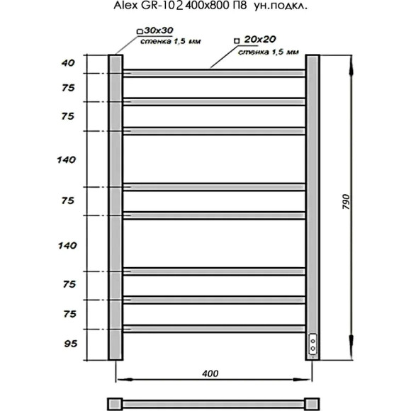 Электрический полотенцесушитель Grois Alex GR-102 40/80 П8 9005 U Черный матовый Электрический полотенцесушитель Grois Alex GR-102 40/80 П8 9005 U Черный матовый
