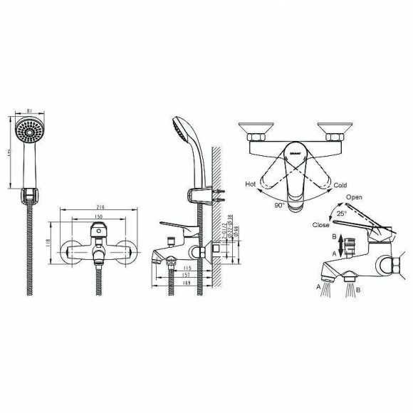 Смеситель для ванны Bravat Emeralda F6135147CP-B-RUS Хром
