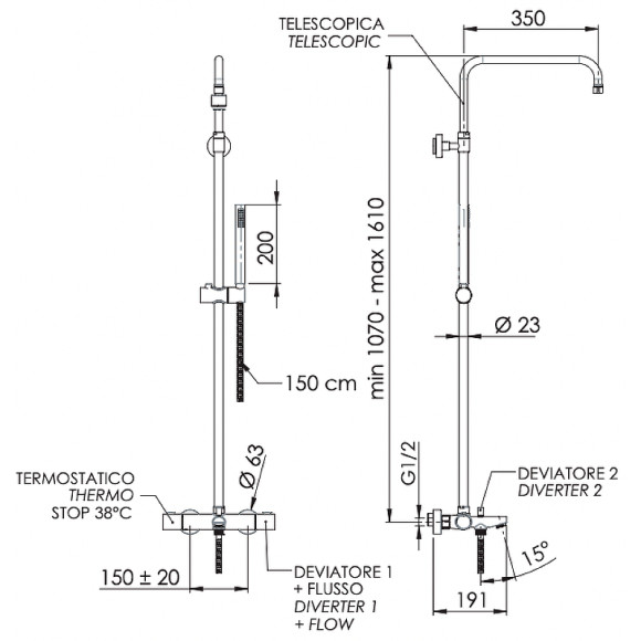 Душевая система Remer Elegance EQ34A7MMSSOFDO с термостатом без верхнего душа Золото глянцевое Душевая система Remer Elegance EQ34A7MMSSOFDO с термостатом без верхнего душа Золото глянцевое