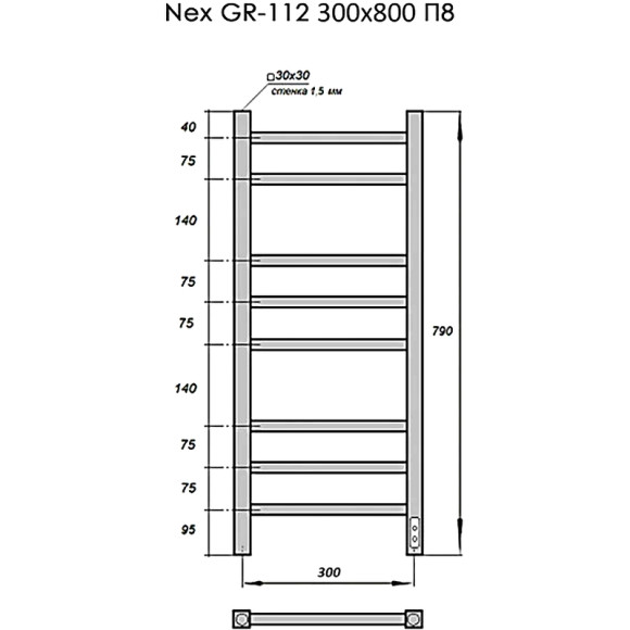 Электрический полотенцесушитель Grois Nex GR-112 30/80 П8 9016 U Белый матовый Электрический полотенцесушитель Grois Nex GR-112 30/80 П8 9016 U Белый матовый