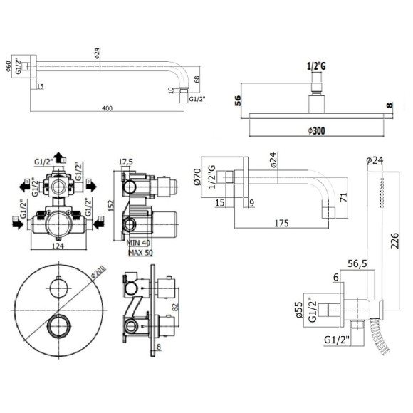 Душевая система Paffoni Light KITLIQ019NO139KING с термостатом Черная матовая
