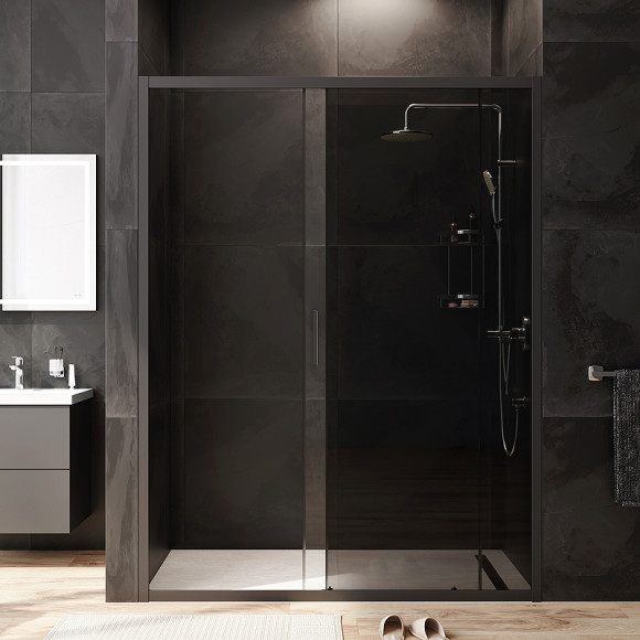 Душевая дверь AM.PM Gem 150 W90G-150-1-195BG профиль Черный матовый стекло тонированное-прозрачное Душевая дверь AM.PM Gem 150 W90G-150-1-195BG профиль Черный матовый стекло тонированное-прозрачное
