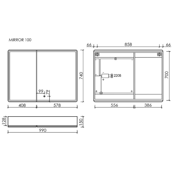 Зеркальный шкаф Sancos Mirror 100 MI100EG с подсветкой Дуб галифакс натуральный
