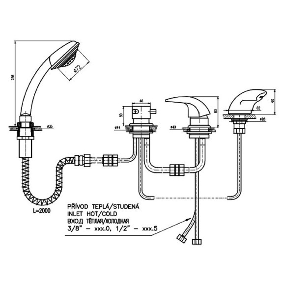 Смеситель на борт ванны Rav Slezak Dunaj D470.5PZ Золото