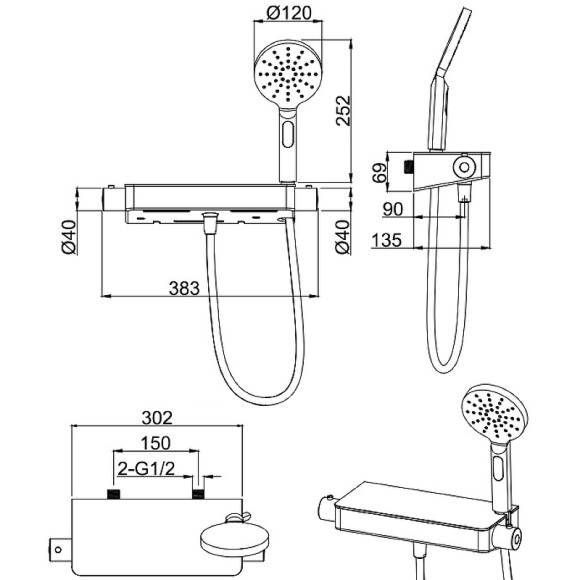 Смеситель для душа Allen Brau Fantasy 5.11002-31 с термостатом Черный матовый Смеситель для душа Allen Brau Fantasy 5.11002-31 с термостатом Черный матовый