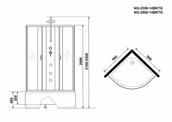 Душевая кабина Niagara Classic 90x90 NG-2308-14BKTG с гидромассажем Душевая кабина Niagara Classic 90x90 NG-2308-14BKTG с гидромассажем