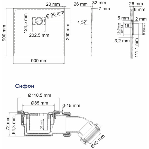Душевой поддон из стеклопластика WasserKRAFT Elbe 90x90 74T03 Черный матовый Душевой поддон из стеклопластика WasserKRAFT Elbe 90x90 74T03 Черный матовый