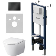 Комплект унитаза с инсталляцией AM.PM Sense FlashClean IS90238.741701 с сиденьем Микролифт и Черной матовой клавишей смыва