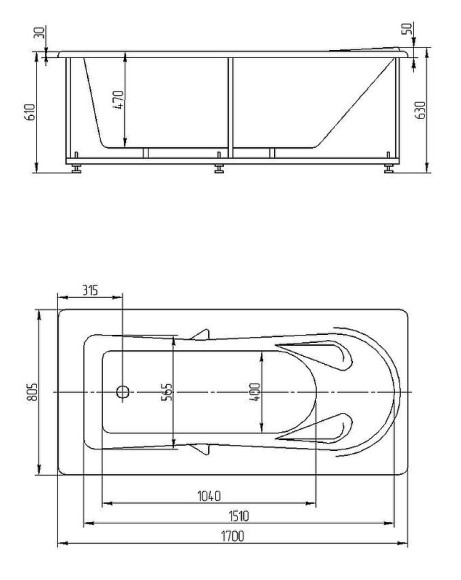 Акриловая ванна Aquatek Леда 170х80 LED170-0000034 без гидромассажа с фронтальной панелью с каркасом (разборный) со слив-переливом (слева)