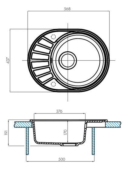 Кухонная мойка Aquaton Чезана 57 1A711232CS250 Серый шелк