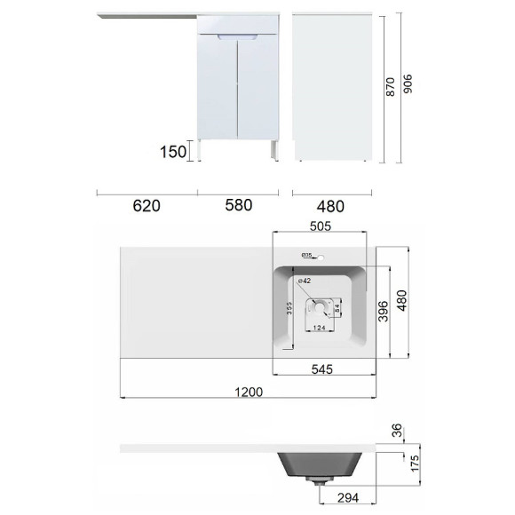 Тумба с раковиной Orange Sistema 120 R STD-120TUW+RAR Белая Тумба с раковиной Orange Sistema 120 R STD-120TUW+RAR Белая