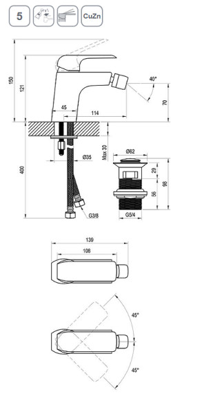 Смеситель для биде Ravak Flat FL 055.20 X070178 Черный матовый