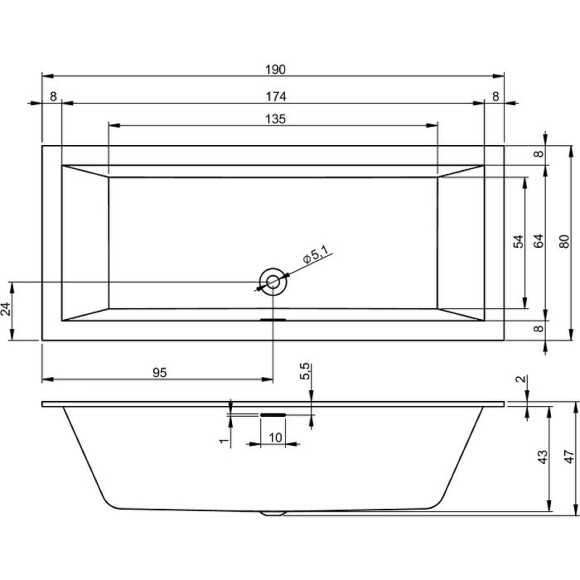 Акриловая ванна Riho Rething Cubic Fall 190х80 B108013005 без гидромассажа