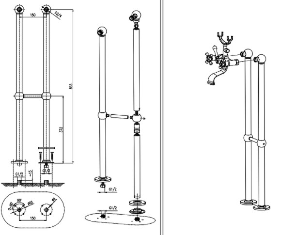 Смеситель для ванны Rav Slezak Morava retro MK550.5/2 Хром