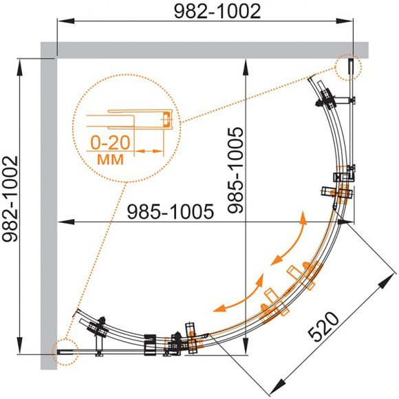 Душевой уголок Cezares Stylus 100x100 STYLUS-M-R-2-100-C-Cr профиль Хром стекло прозрачное