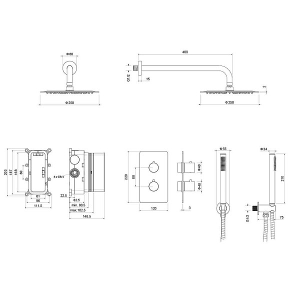Душевая система Aquatek Европа AQ1376CR с термостатом Хром