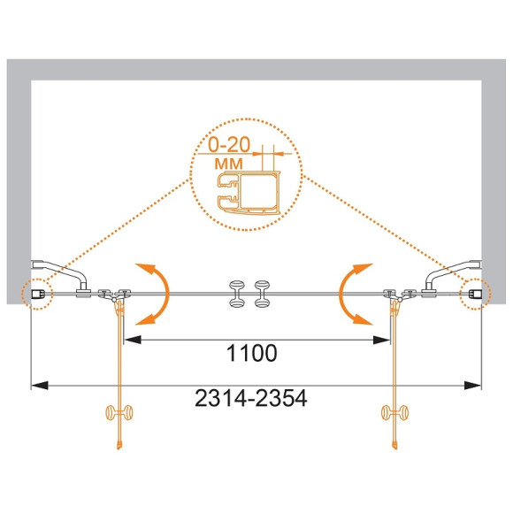 Душевая дверь Cezares Elena 240 ELENA-W-B-22-240-C-Cr профиль Хром стекло прозрачное