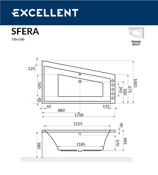 Акриловая ванна Excellent Sfera 170x100 R WAEX.SFP17.SMART.BR с гидромассажем Акриловая ванна Excellent Sfera 170x100 R WAEX.SFP17.SMART.BR с гидромассажем