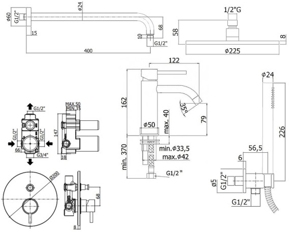Комплект смесителей Paffoni Light KITLIG015NO071 Черный матовый