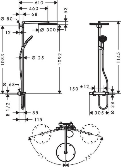 Душевая система Hansgrohe Raindance Select S 27114000 с термостатом Хром Душевая система Hansgrohe Raindance Select S 27114000 с термостатом Хром