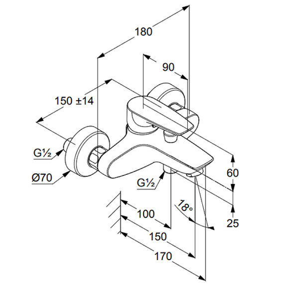 Смеситель для ванны Kludi Pure Solid 346810575 Хром