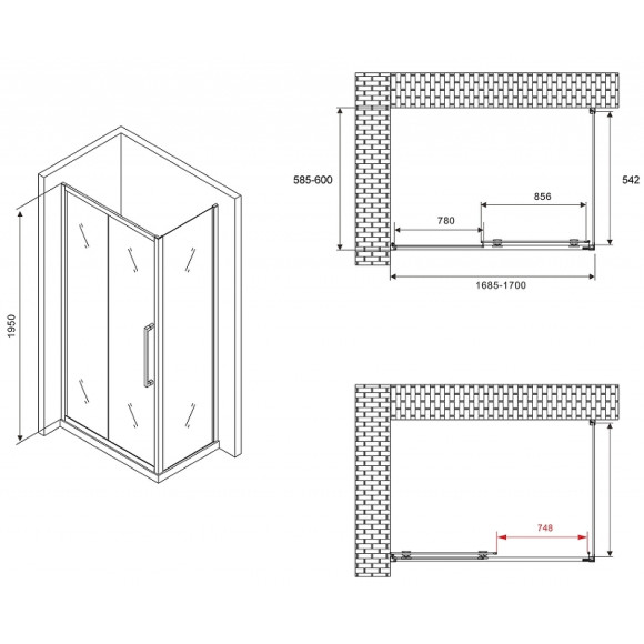 Душевой уголок Abber Schwarzer Diamant 170x60 AG30170H-S60 профиль Хром стекло прозрачное Душевой уголок Abber Schwarzer Diamant 170x60 AG30170H-S60 профиль Хром стекло прозрачное