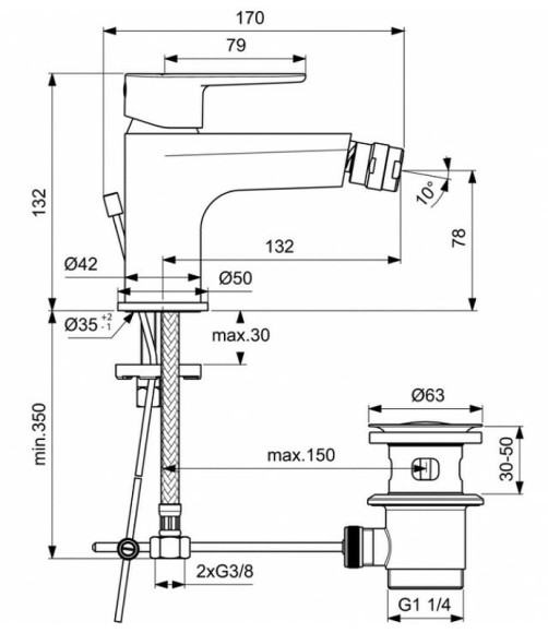 Смеситель для биде Ideal Standard Cerafine Model O BC705XG Черный шелк Смеситель для биде Ideal Standard Cerafine Model O BC705XG Черный шелк