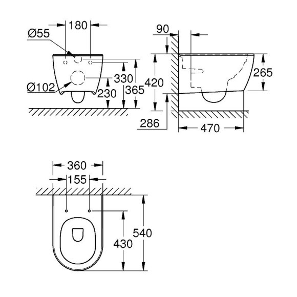 Унитаз Grohe Essence 3957100H подвесной без сиденья Унитаз Grohe Essence 3957100H подвесной без сиденья