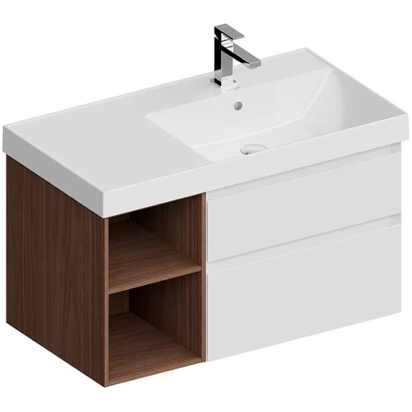 Тумба под раковину Kerama Marazzi Cubo 90 R CUB.90.2Rh\WHTM.N подвесная Белая матовая Структурированный орех