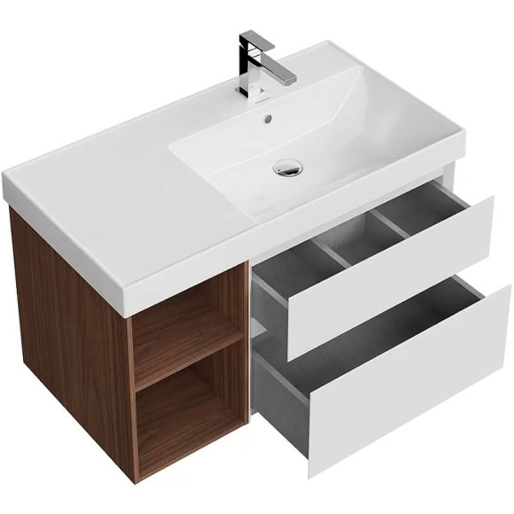 Тумба под раковину Kerama Marazzi Cubo 90 R CUB.90.2Rh\WHTM.N подвесная Белая матовая Структурированный орех Тумба под раковину Kerama Marazzi Cubo 90 R CUB.90.2Rh\WHTM.N подвесная Белая матовая Структурированный орех