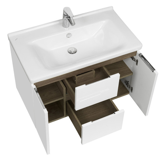 Тумба под раковину Aquaton Рене 76 1A258601NRC80 подвесная Белая Грецкий орех