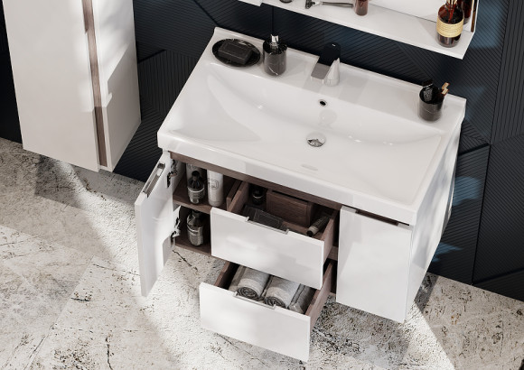 Тумба под раковину Aquaton Рене 76 1A258601NRC80 подвесная Белая Грецкий орех