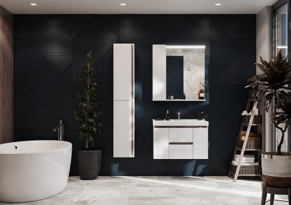 Тумба под раковину Aquaton Рене 76 1A258601NRC80 подвесная Белая Грецкий орех