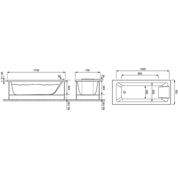 Акриловая ванна Jacob Delafon Sofa 170x70 E60518RU-00 без гидромассажа Акриловая ванна Jacob Delafon Sofa 170x70 E60518RU-00 без гидромассажа