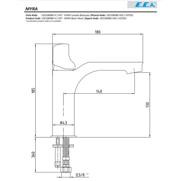 Смеситель для раковины E.C.A. Myra 102108986HEX Хром