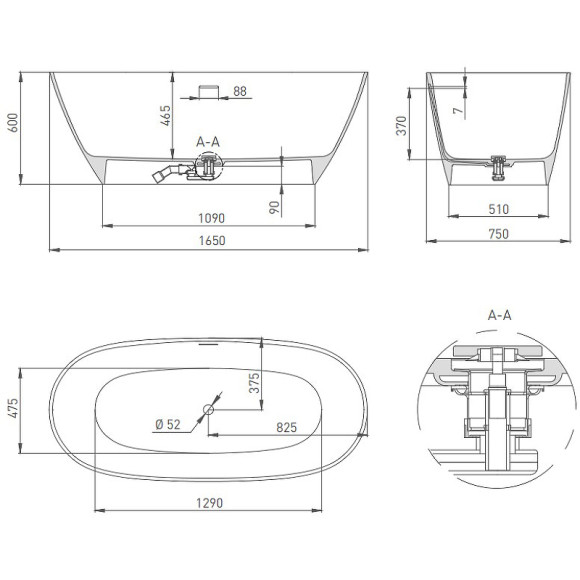 Ванна из искусственного камня Salini Sofia 165х75 102521M Белая матовая