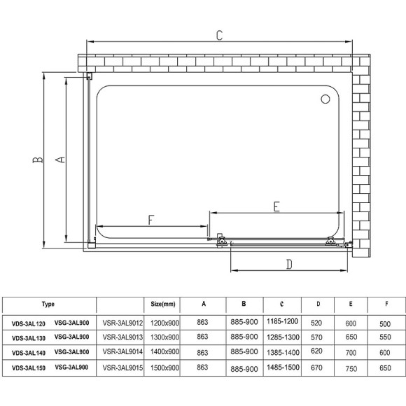 Душевой уголок Vincea Alpha 120x90 VSR-3AL9012CLB профиль Черный стекло прозрачное