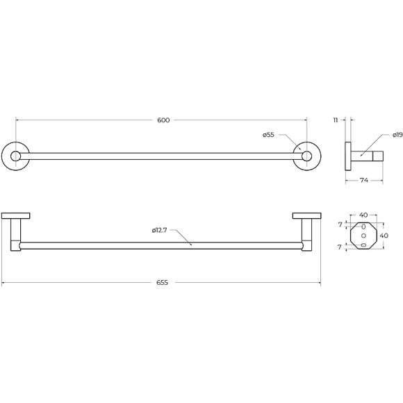 Полотенцедержатель Cezares Relax RELAX-TH-65-NOP Черный матовый