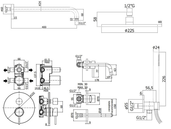 Комплект смесителей Paffoni Light KITLIG018NO006 Черный матовый