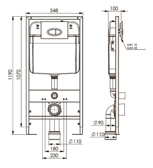 Инсталляция Boheme 666 для унитаза без клавиши смыва
