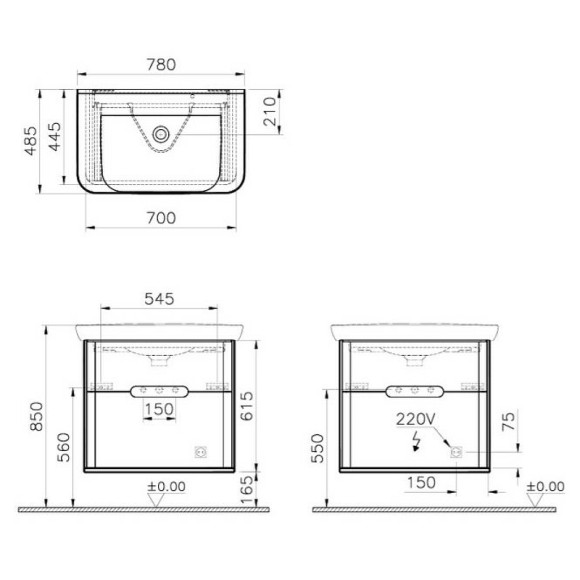 Тумба с раковиной Vitra Sento 80 60836 подвесная Антрацит матовый Тумба с раковиной Vitra Sento 80 60836 подвесная Антрацит матовый