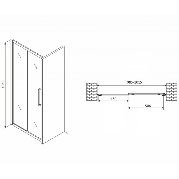 Душевая дверь Abber Schwarzer Diamant 100 AG30100MH профиль Хром стекло матовое Душевая дверь Abber Schwarzer Diamant 100 AG30100MH профиль Хром стекло матовое