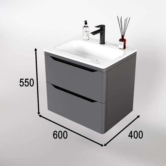Тумба под раковину Style Line Марелла 60 Люкс Plus СС-00002406 подвесная Серый матовый антискрейтч Тумба под раковину Style Line Марелла 60 Люкс Plus СС-00002406 подвесная Серый матовый антискрейтч
